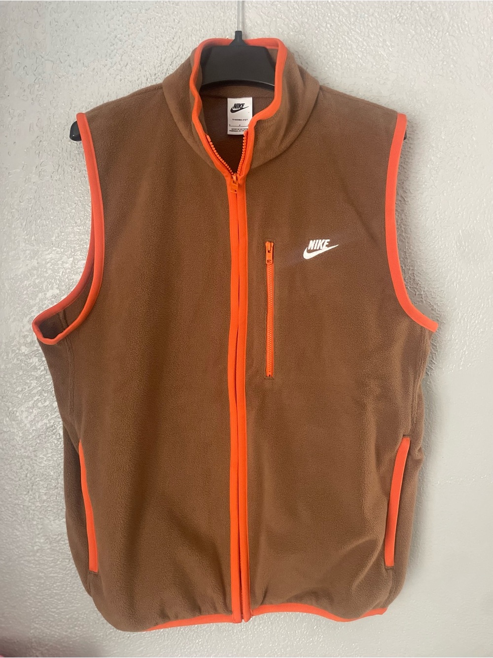 Nike Brown Fleece Vest with Orange Trim